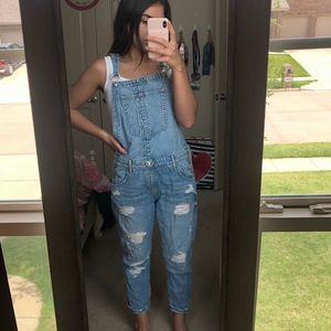 'Katie' Destroyed Crop Denim Overalls